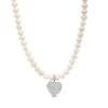 Thumbnail Image 0 of 7.0-7.5mm Cultured Freshwater Pearl Strand with White Lab-Created Sapphire Heart Tag Necklace in Sterling Silver - 17"