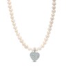 Thumbnail Image 1 of 7.0-7.5mm Freshwater Cultured Pearl Strand with White Lab-Created Sapphire Heart Tag Necklace in Sterling Silver-17"
