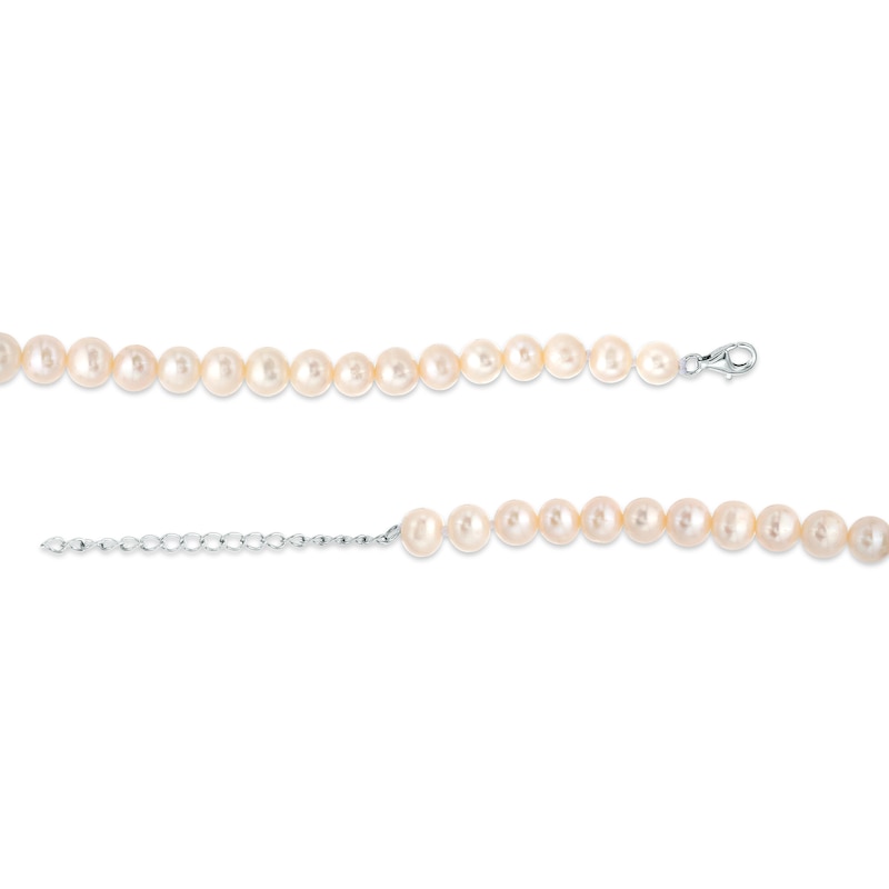 7.0-7.5mm Cultured Freshwater Pearl Strand with White Lab-Created Sapphire Heart Tag Necklace in Sterling Silver - 17"