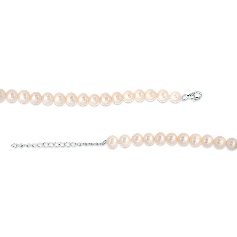 Main Image 3 of 7.0-7.5mm Freshwater Cultured Pearl Strand with White Lab-Created Sapphire Heart Tag Necklace in Sterling Silver-17"