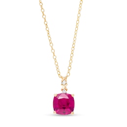 8.0mm Cushion-Cut Lab-Created Ruby and Diamond Accent &quot;X&quot; Drop Pendant in 10K Gold