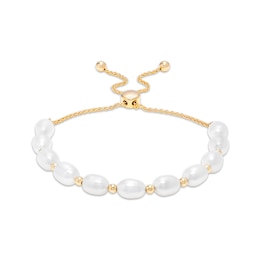 Sideways Baroque Cultured Freshwater Pearl Bolo Bracelet in Sterling Silver with 18K Gold Plate - 9.0&quot;