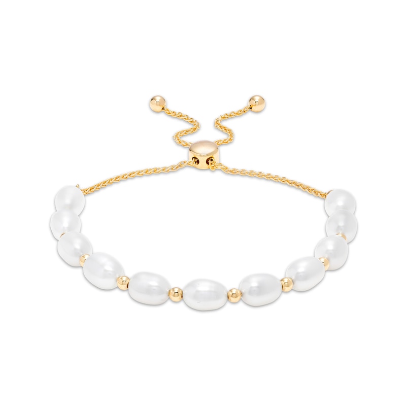 Main Image 1 of Sideways Baroque Freshwater Cultured Pearl Bolo Bracelet in Sterling Silver with 18K Gold Plate-9.0"