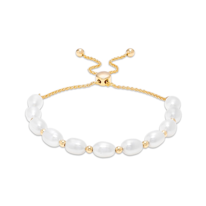 Sideways Baroque Cultured Freshwater Pearl Bolo Bracelet in Sterling Silver with 18K Gold Plate - 9.0"