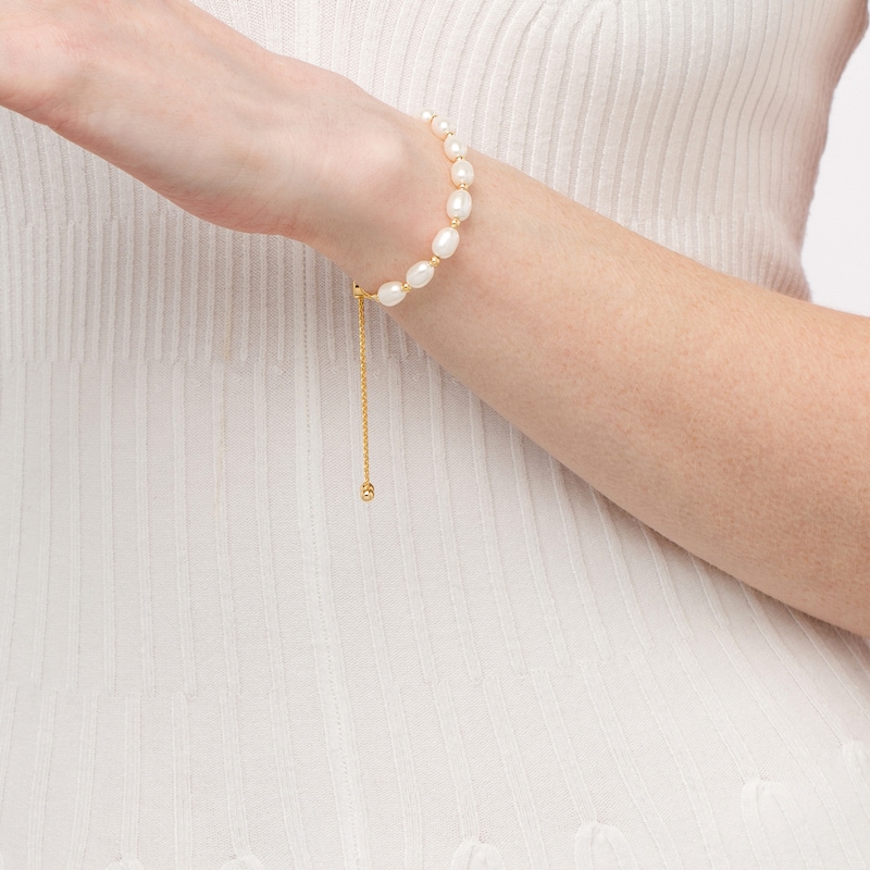Main Image 2 of Sideways Baroque Freshwater Cultured Pearl Bolo Bracelet in Sterling Silver with 18K Gold Plate-9.0"