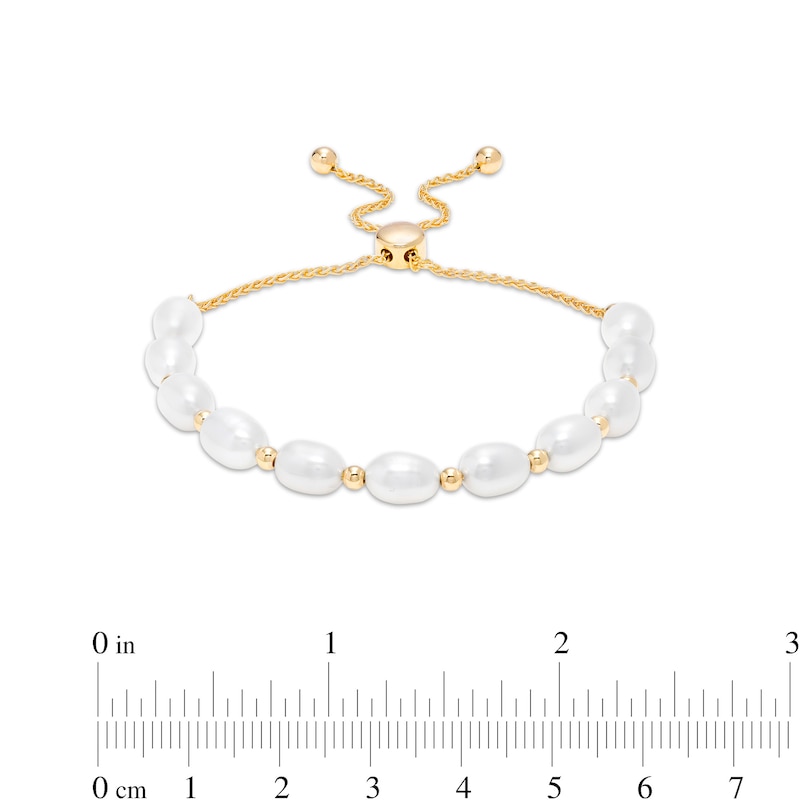 Main Image 3 of Sideways Baroque Freshwater Cultured Pearl Bolo Bracelet in Sterling Silver with 18K Gold Plate-9.0"