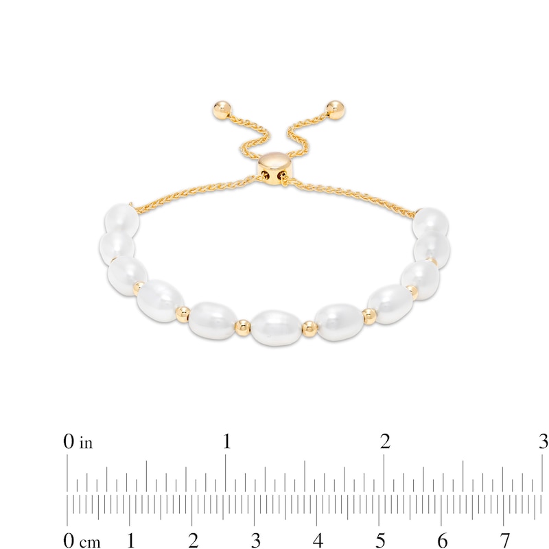 Sideways Baroque Cultured Freshwater Pearl Bolo Bracelet in Sterling Silver with 18K Gold Plate - 9.0"