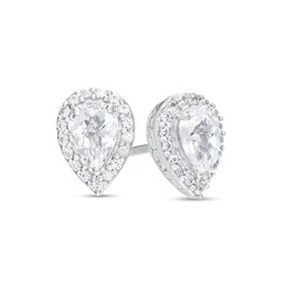 Pear-Shaped White Lab-Created Sapphire Frame Stud Earrings in Sterling Silver