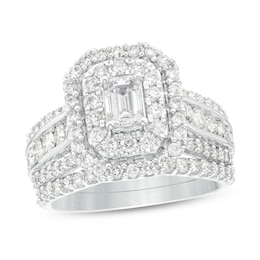 2 CT. T.W. Emerald-Cut Diamond Double Frame Multi-Row Bridal Set in 14K White Gold (I/I2)