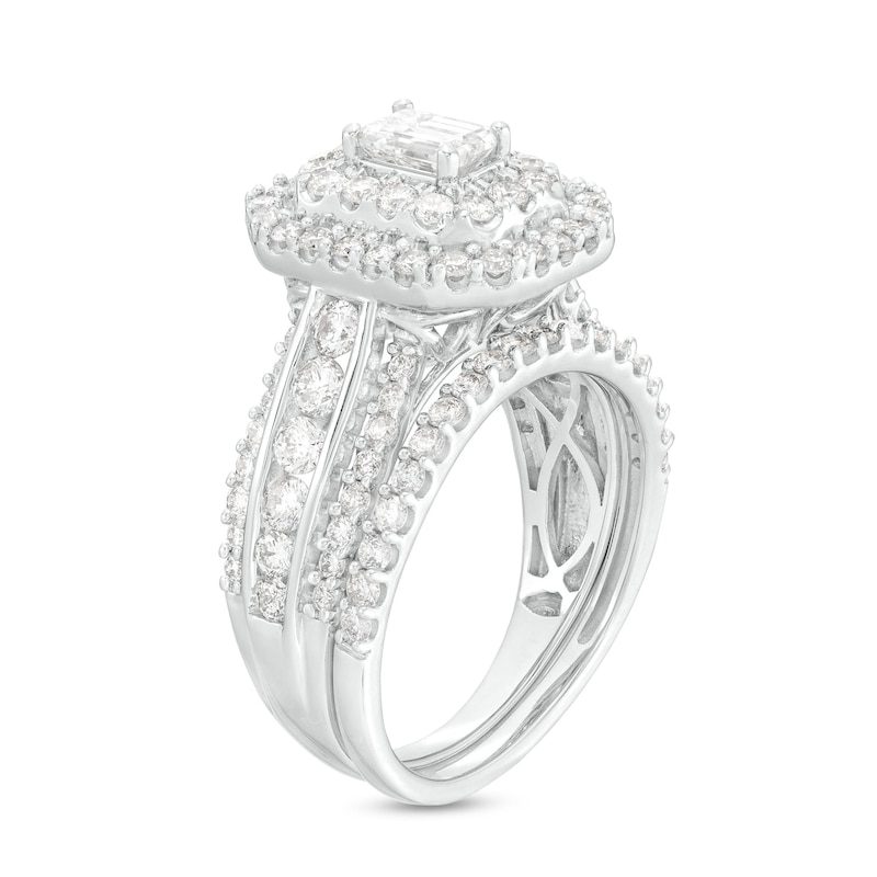Main Image 3 of 2 CT. T.W. Emerald-Cut Diamond Double Frame Multi-Row Bridal Set in 14K White Gold (I/I2)