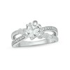 Thumbnail Image 1 of 5.0mm Heart-Shaped White Lab-Created Sapphire and 1/10 CT. T.W. Diamond Criss-Cross Claddagh Ring in Sterling Silver