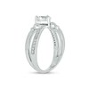 Thumbnail Image 2 of 5.0mm Heart-Shaped White Lab-Created Sapphire and 1/10 CT. T.W. Diamond Criss-Cross Claddagh Ring in Sterling Silver