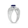 Thumbnail Image 2 of 6.0mm Heart-Shaped Blue Lab-Created Sapphire and 1/10 CT. T.W. Diamond Vintage-Style Claddagh Ring in Sterling Silver