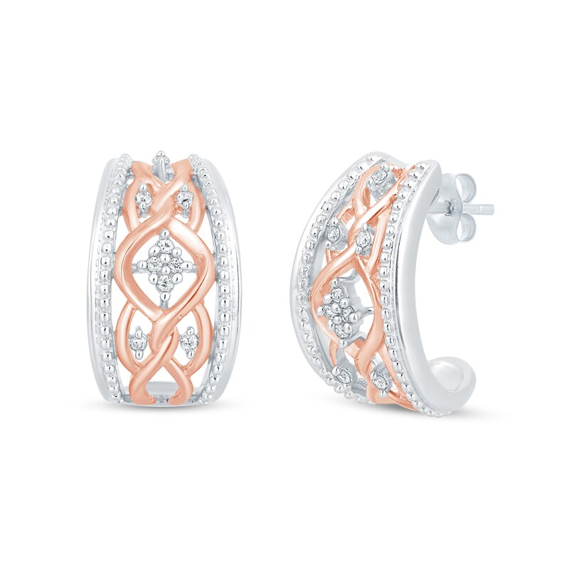 Main Image 1 of 1/8 CT. T.W. Diamond Twist Hoop Earrings in Sterling Silver with 14K Rose Gold Plate