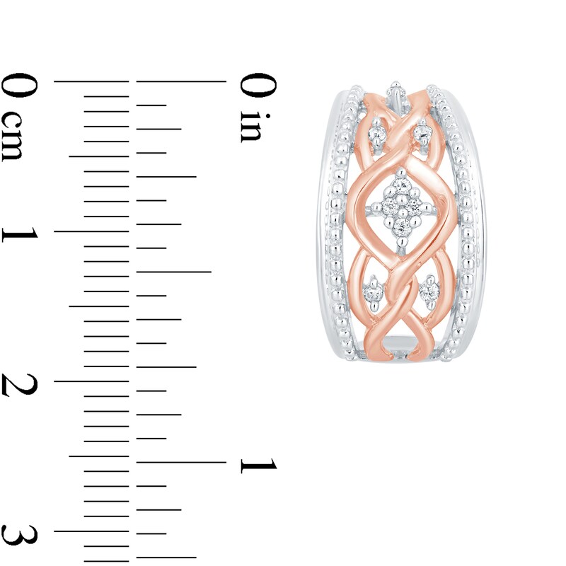 Main Image 2 of 1/8 CT. T.W. Diamond Twist Hoop Earrings in Sterling Silver with 14K Rose Gold Plate