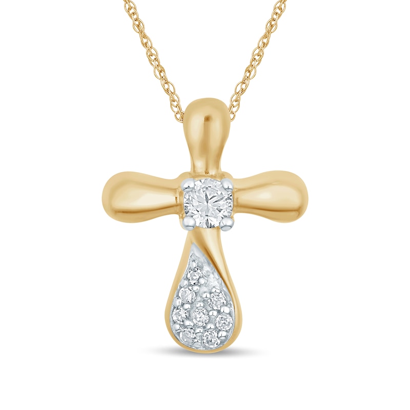 Main Image 1 of 1/8 CT. T.W. Diamond Cross Pendant in 10K Gold
