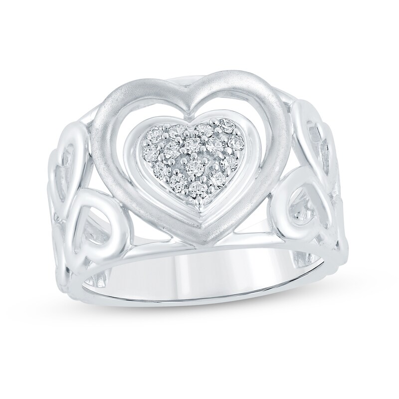 Main Image 1 of 1/6 CT. T.W. Multi-Diamond Heart Ring in Sterling Silver