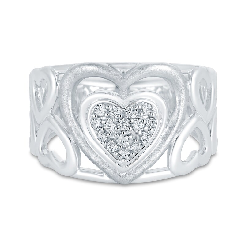 Main Image 3 of 1/6 CT. T.W. Multi-Diamond Heart Ring in Sterling Silver