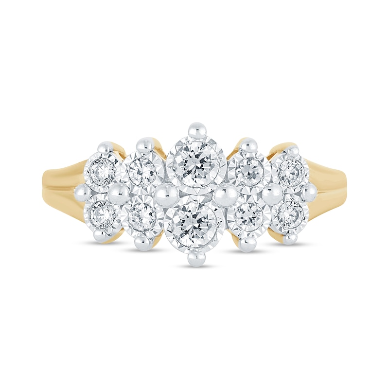 Main Image 2 of 3/8 CT. T.W. Diamond Graduated Double Row Split Shank Anniversary Band in 10K Gold