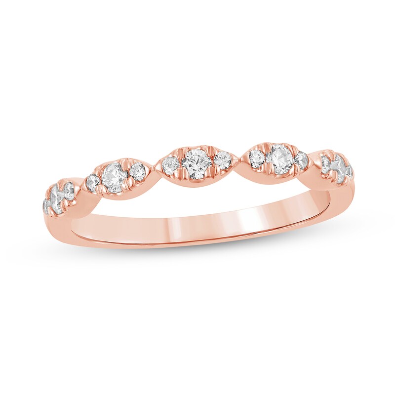Main Image 1 of 1/4 CT. T.W. Diamond Marquise-Shaped Scallop Edge Anniversary Band in 10K Rose Gold