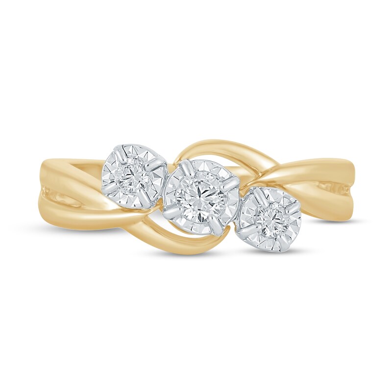 Main Image 2 of 1/4 CT. T.W. Diamond Three Stone Slant Split Shank Engagement Ring in 10K Gold