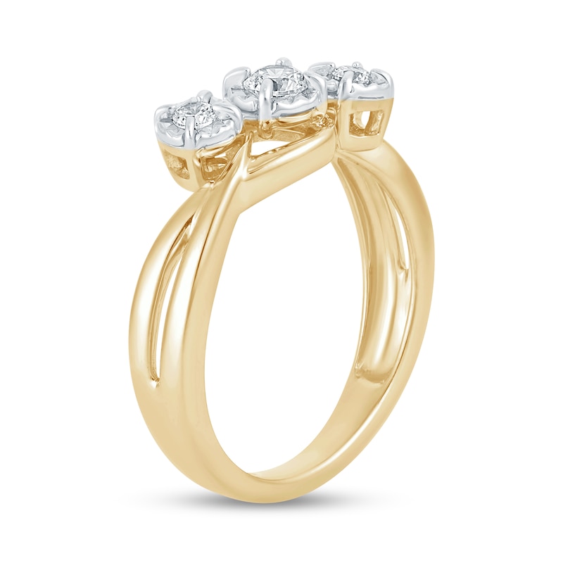 Main Image 3 of 1/4 CT. T.W. Diamond Three Stone Slant Split Shank Engagement Ring in 10K Gold