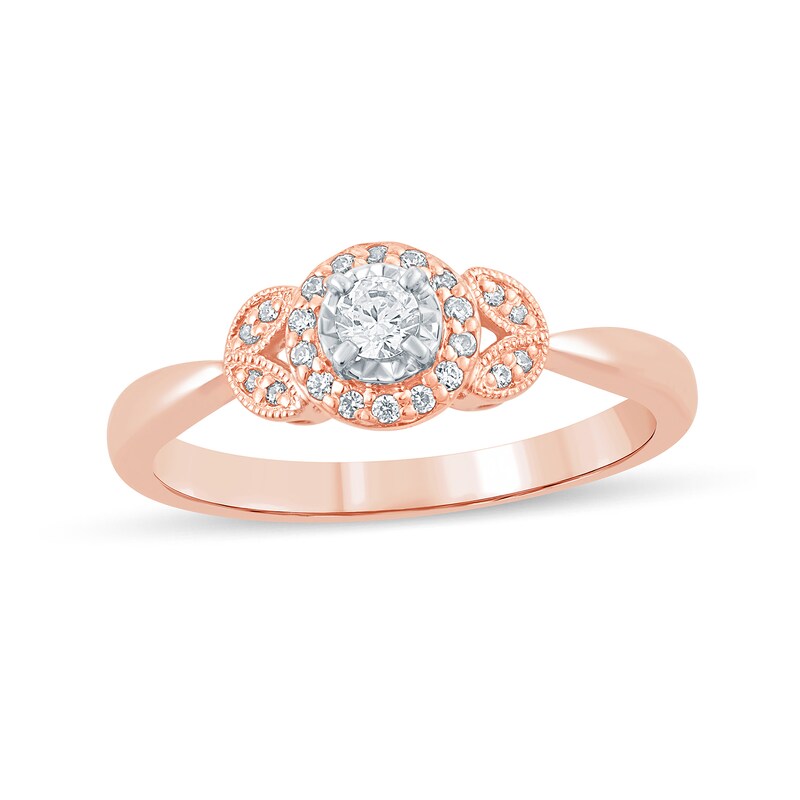 1/5 CT. T.W. Diamond Frame Leaf-Sides Vintage-Style Engagement Ring in 10K Rose Gold