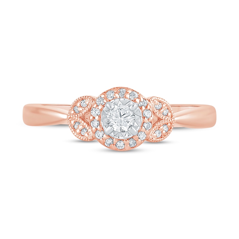 1/5 CT. T.W. Diamond Frame Leaf-Sides Vintage-Style Engagement Ring in 10K Rose Gold