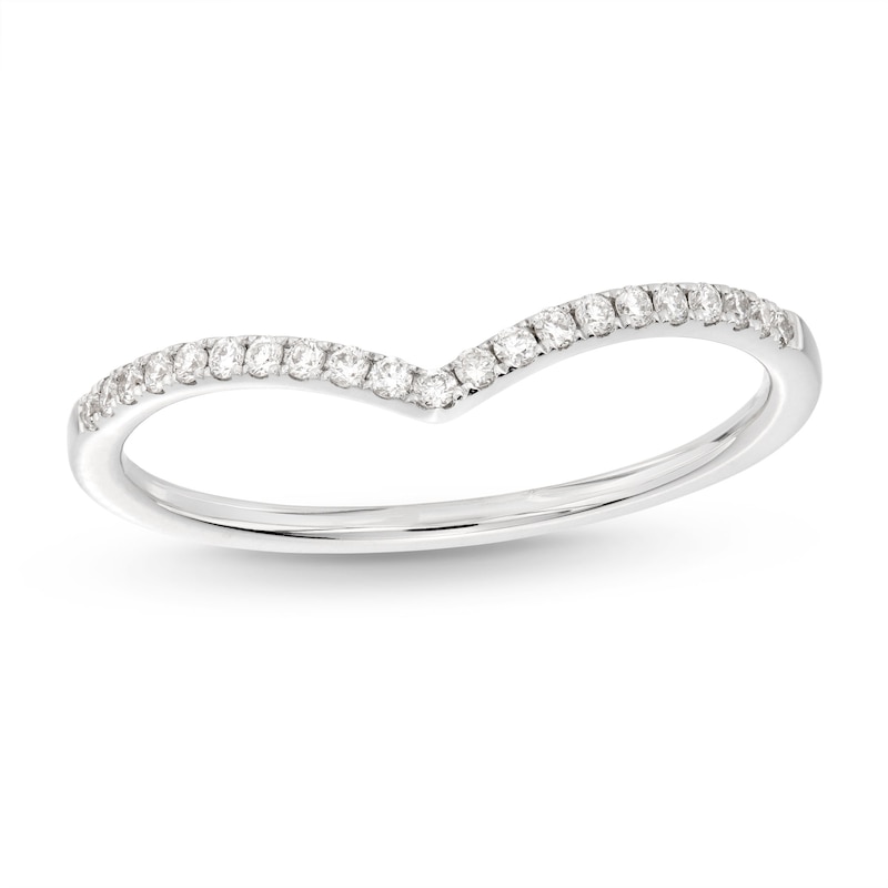 Main Image 1 of 1/8 CT. T.W. Diamond Chevron Contour Wedding Band in 14K White Gold