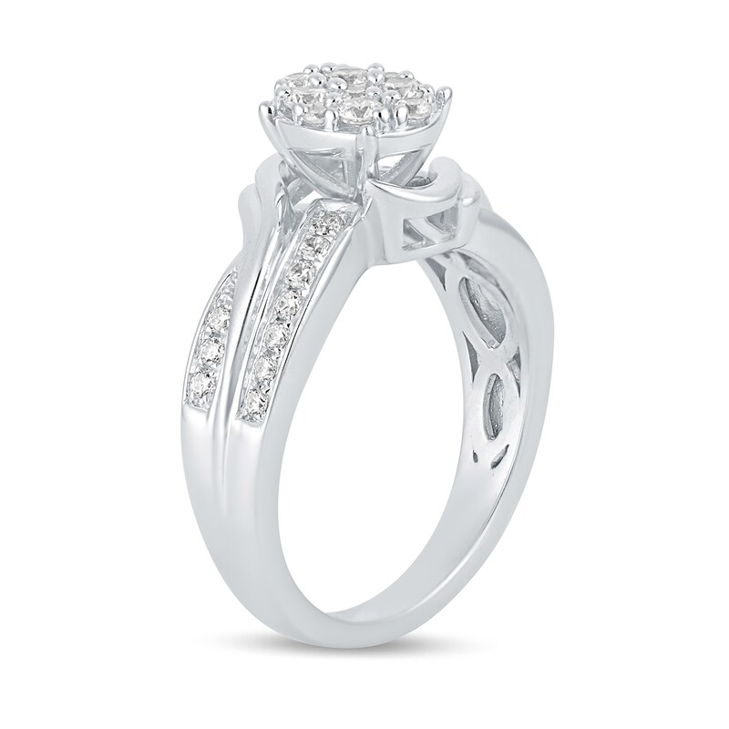 Main Image 2 of 1/2 CT. T.W. Oval-Shaped Multi-Diamond Bypass Ribbon Engagement Ring in 10K White Gold
