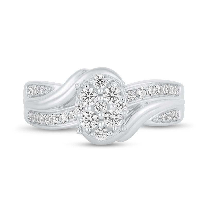 Main Image 3 of 1/2 CT. T.W. Oval-Shaped Multi-Diamond Bypass Ribbon Engagement Ring in 10K White Gold