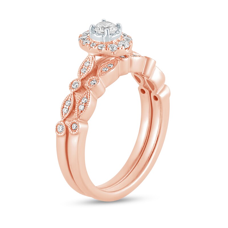 Main Image 2 of 3/8 CT. T.W. Diamond Oval-Shaped Frame Art Deco Bridal Set in 14K Rose Gold