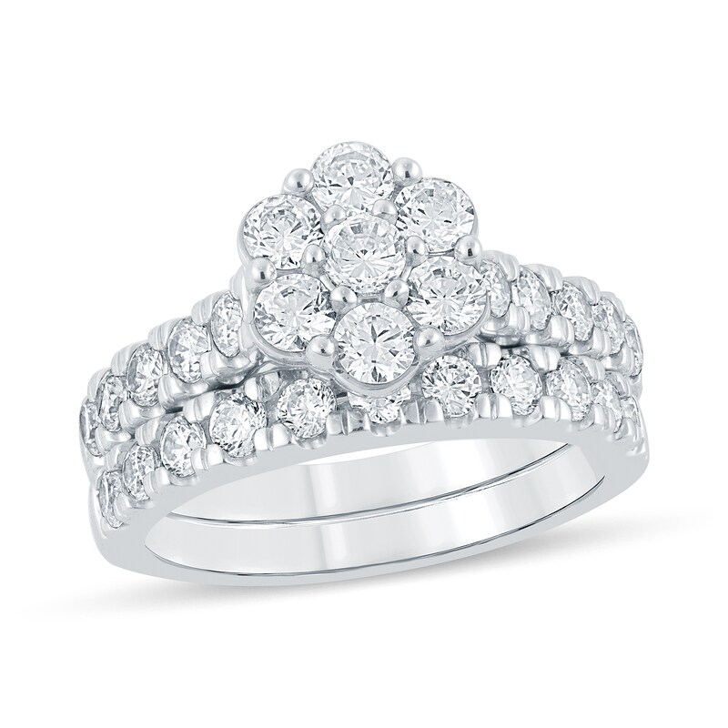 Main Image 1 of 2 CT. T.W Multi-Diamond Flower Bridal Set in 14K White Gold