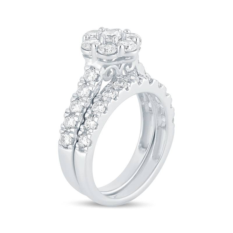 Main Image 2 of 2 CT. T.W Multi-Diamond Flower Bridal Set in 14K White Gold
