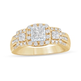 1 CT. T.W. Princess-Cut Diamond Three Stone Frame Triple Row Engagement Ring in 14K Gold