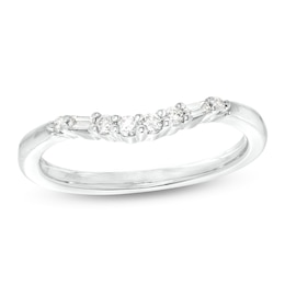 1/6 CT. T.W. Baguette and Round Diamond Contour Wedding Band in 14K White Gold
