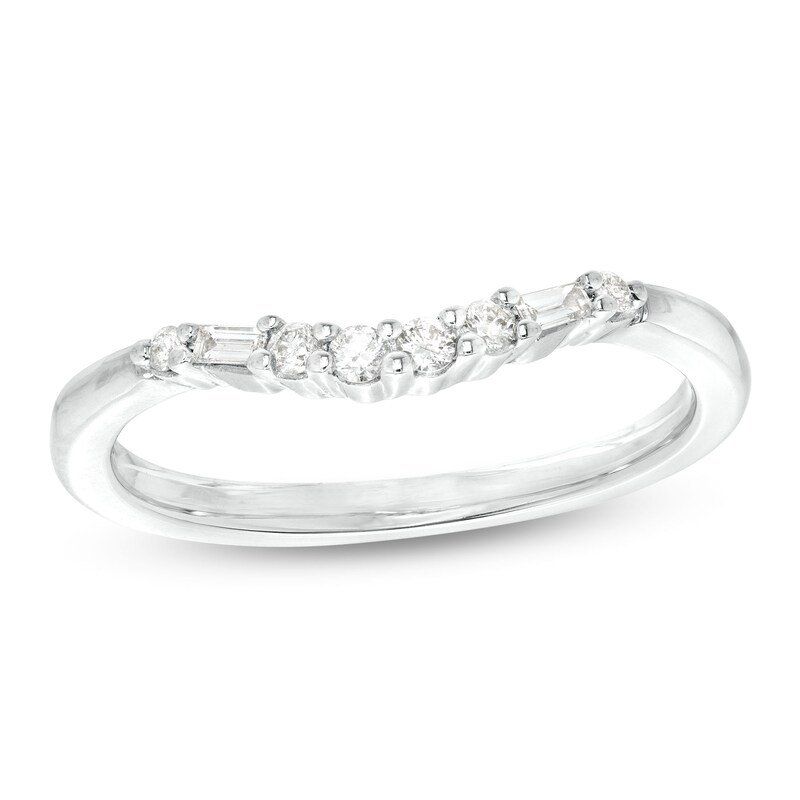 Main Image 1 of 1/6 CT. T.W. Baguette and Round Diamond Contour Wedding Band in 14K White Gold