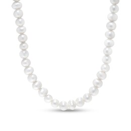 5.0-5.5mm Cultured Freshwater Pearl and Curb Chain Necklace in Sterling Silver with 14K Gold Plate