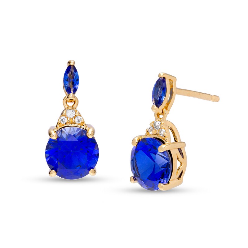 Main Image 1 of Blue and White Lab-Created Sapphire Dangle Drop Earrings in Sterling Silver with 14K Gold Plate