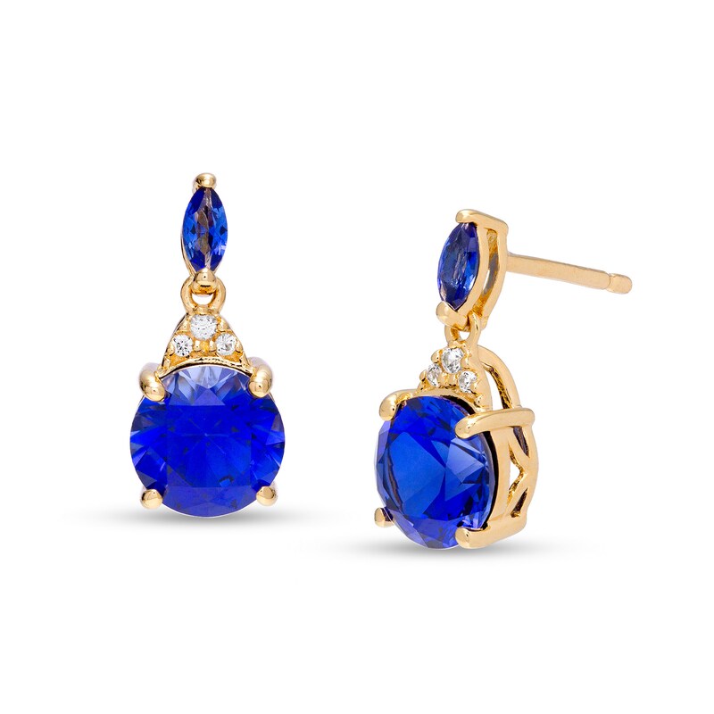 Blue and White Lab-Created Sapphire Dangle Drop Earrings in Sterling Silver with 14K Gold Plate