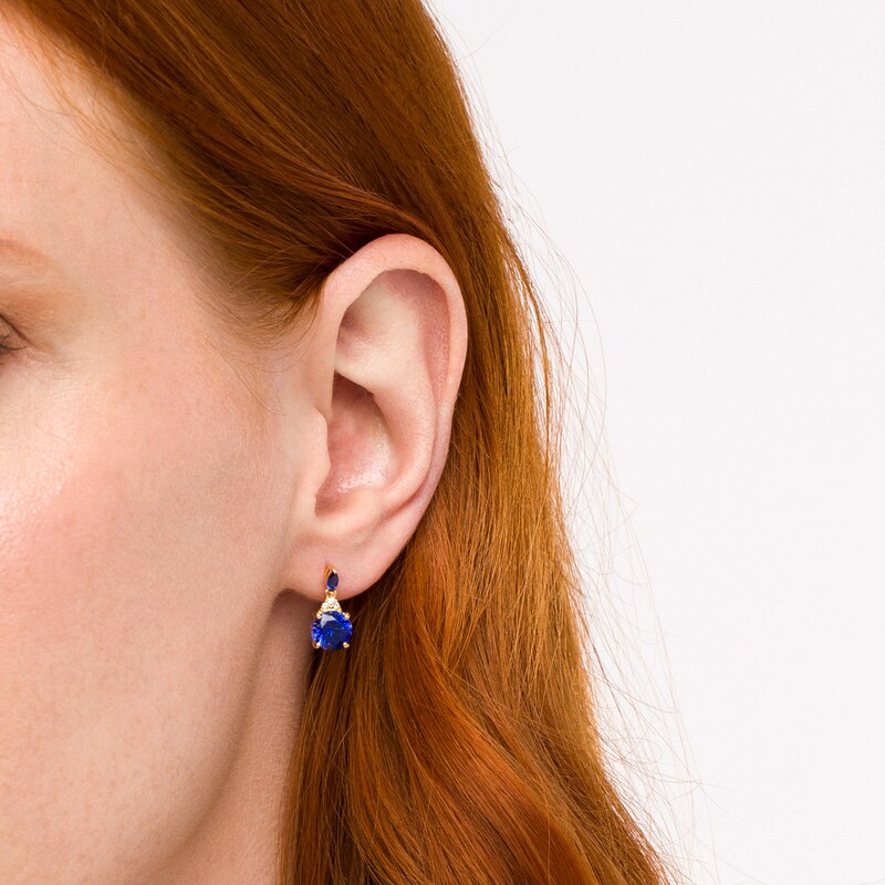 Main Image 2 of Blue and White Lab-Created Sapphire Dangle Drop Earrings in Sterling Silver with 14K Gold Plate