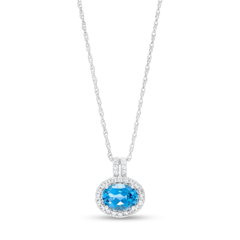 Main Image 1 of Oval London Blue Topaz and White Lab-Created Sapphire Frame Drop Pendant in Sterling Silver