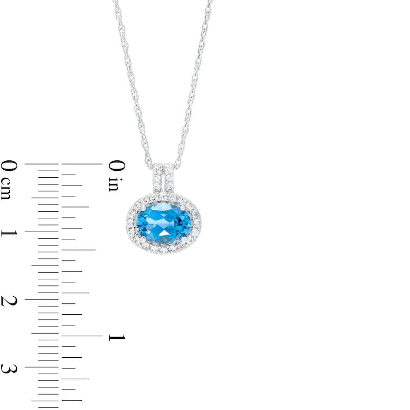 Main Image 3 of Oval London Blue Topaz and White Lab-Created Sapphire Frame Drop Pendant in Sterling Silver