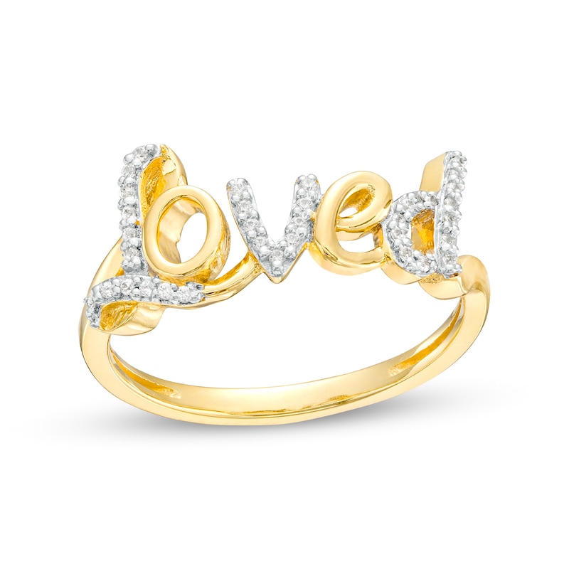 Main Image 1 of 1/10 CT. T.W. Diamond "Loved" Script Ring in 10K Gold