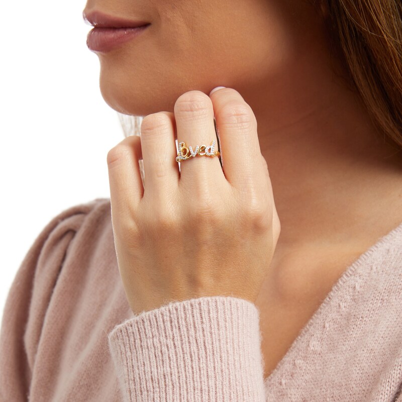 Main Image 2 of 1/10 CT. T.W. Diamond "Loved" Script Ring in 10K Gold