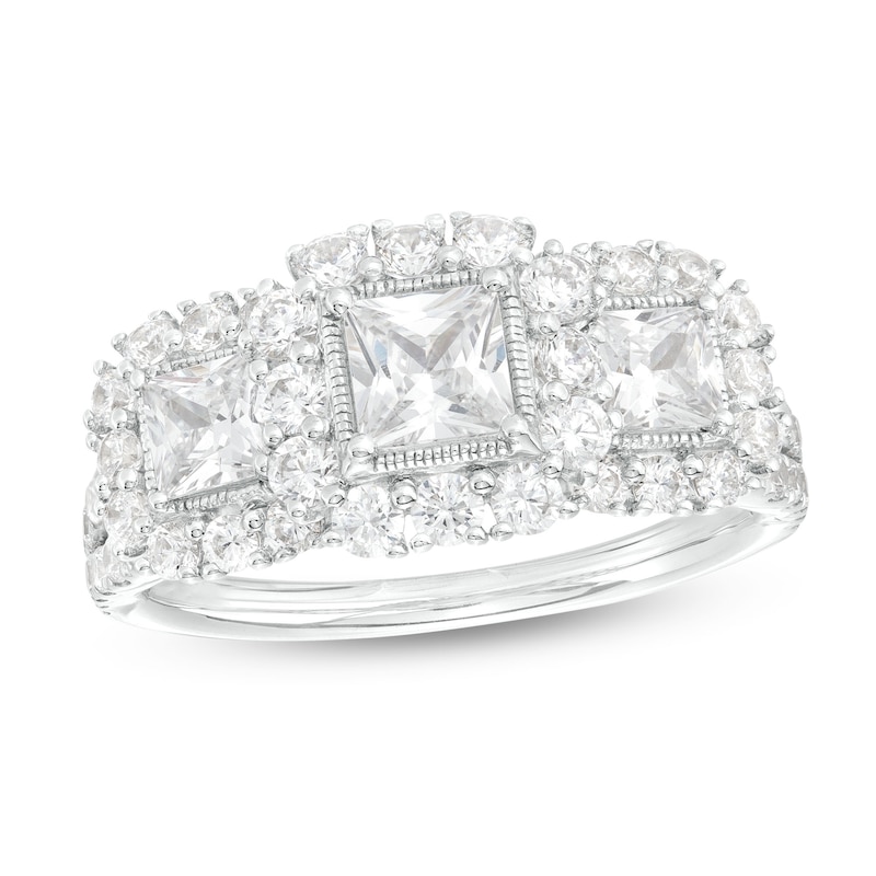 Main Image 1 of 2 CT. T.W. Princess-Cut Diamond Frame Past Present Future® Engagement Ring in 14K White Gold (I/I2)