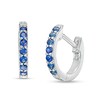 Thumbnail Image 0 of Blue Sapphire Huggie Hoop Earrings in 10K White Gold