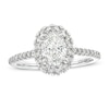 Thumbnail Image 0 of Celebration Infinite™ 1-1/2 CT. T.W. Certified Oval Diamond Frame Engagement Ring in 14K White Gold (I/SI2)