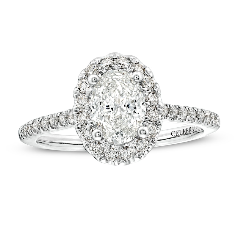 Main Image 1 of Celebration Infinite™ 1-1/2 CT. T.W. Certified Oval Diamond Frame Engagement Ring in 14K White Gold (I/SI2)