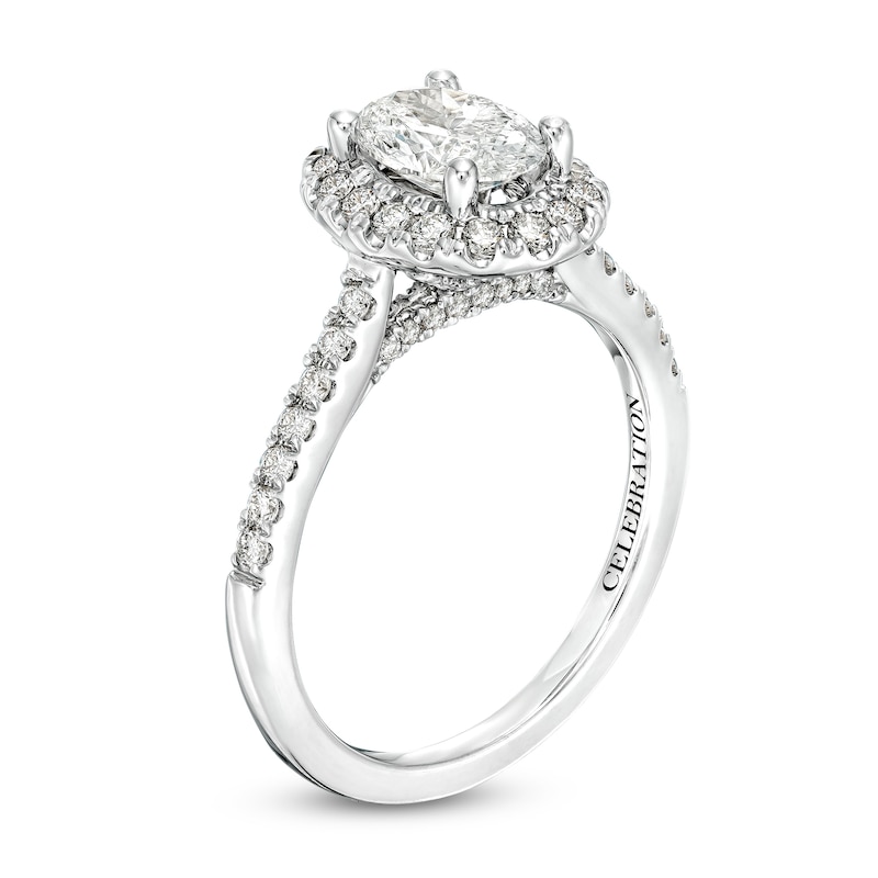 Main Image 3 of Celebration Infinite™ 1-1/2 CT. T.W. Certified Oval Diamond Frame Engagement Ring in 14K White Gold (I/SI2)